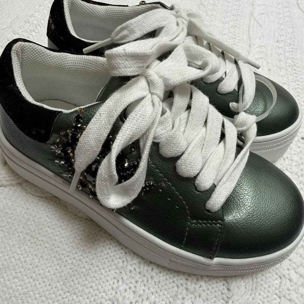 Kurt Geiger London Mini Laney Eye Sneakers Girls Size 11 Green Lace Up Shoes
